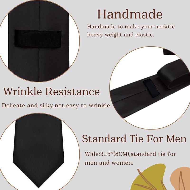 WOXVM Men's Ties Classic Solid Satin Tie Pure Color 3.15" Mens Necktie, Premium Formal Black Ties For Men Business & Wedding - Image 3